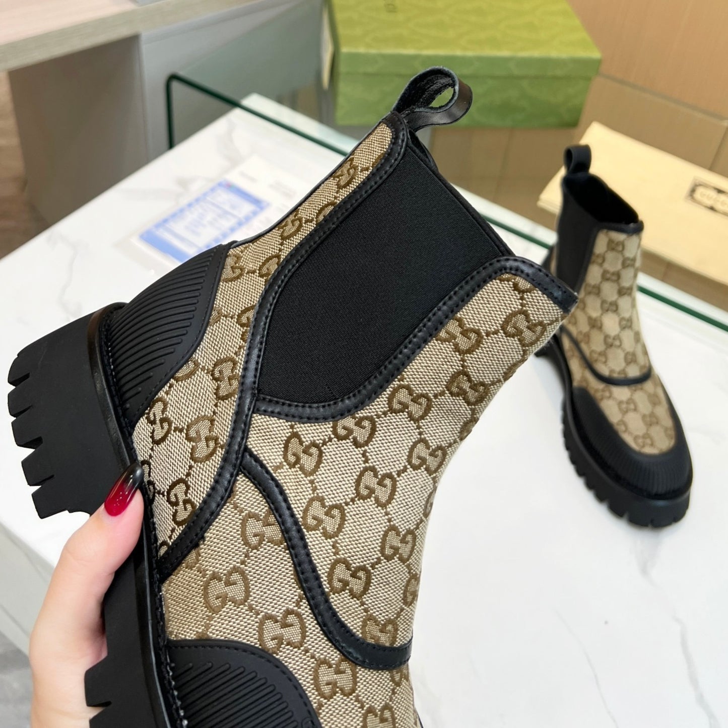 Bota GG Ankle boot de canvas GG Bege