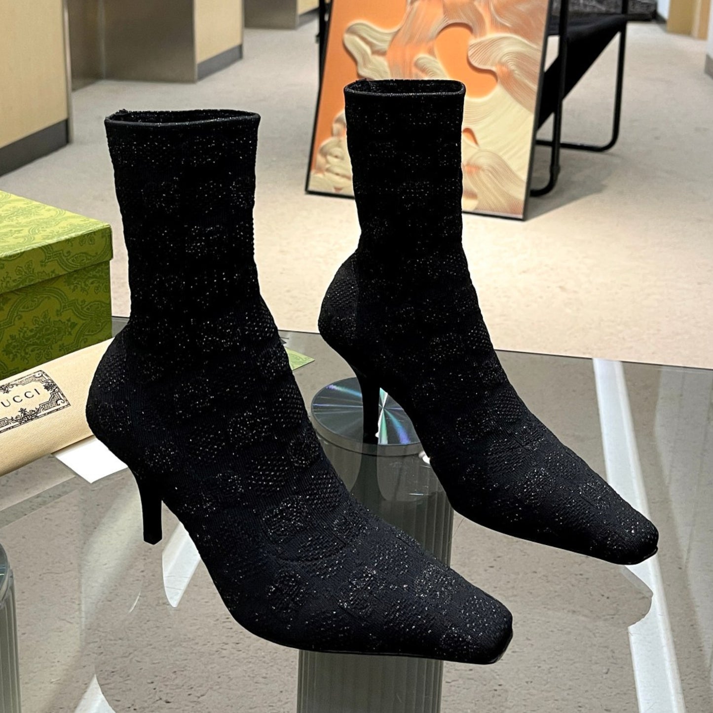 Bota GG Ankle boot Interlocking GG Preta Salto