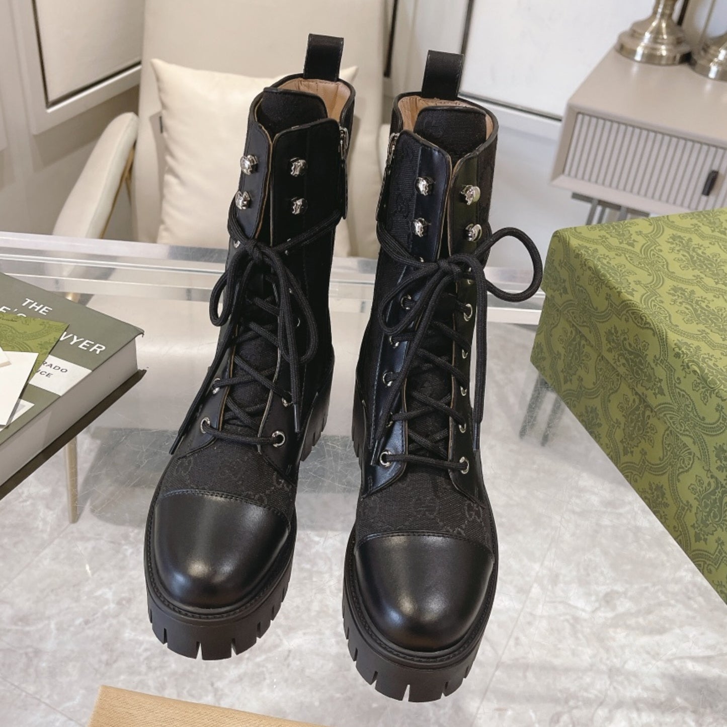 Bota GG matelassê com salto 60mm canvas cano médio #2