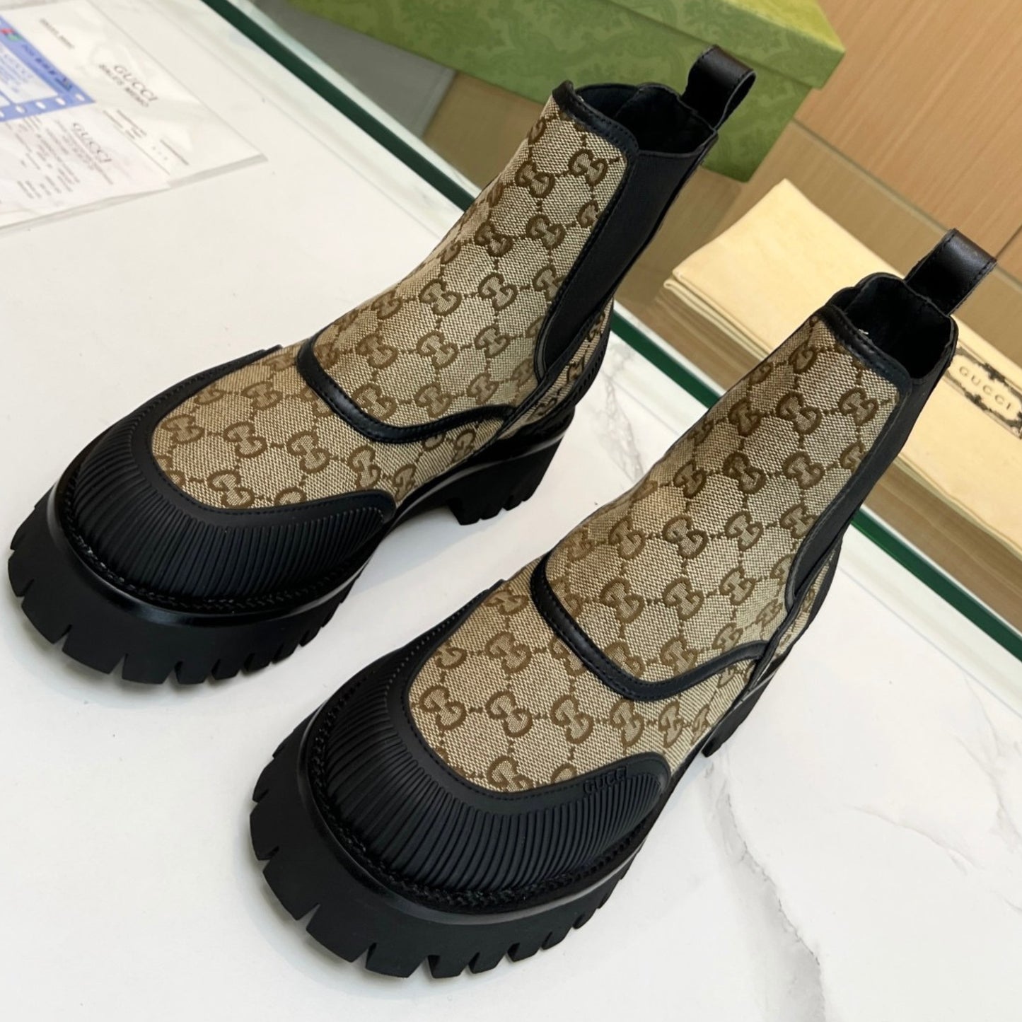 Bota GG Ankle boot de canvas GG Bege