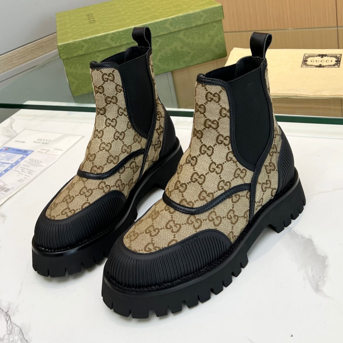 Bota GG Ankle boot de canvas GG Bege