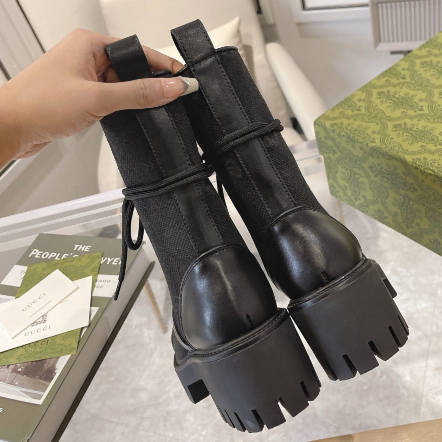 Bota GG matelassê com salto 60mm canvas GG cano médio