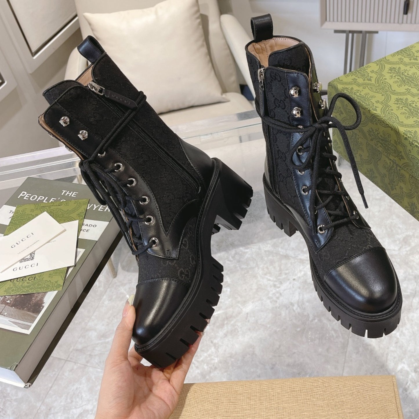 Bota GG matelassê com salto 60mm canvas cano médio #2