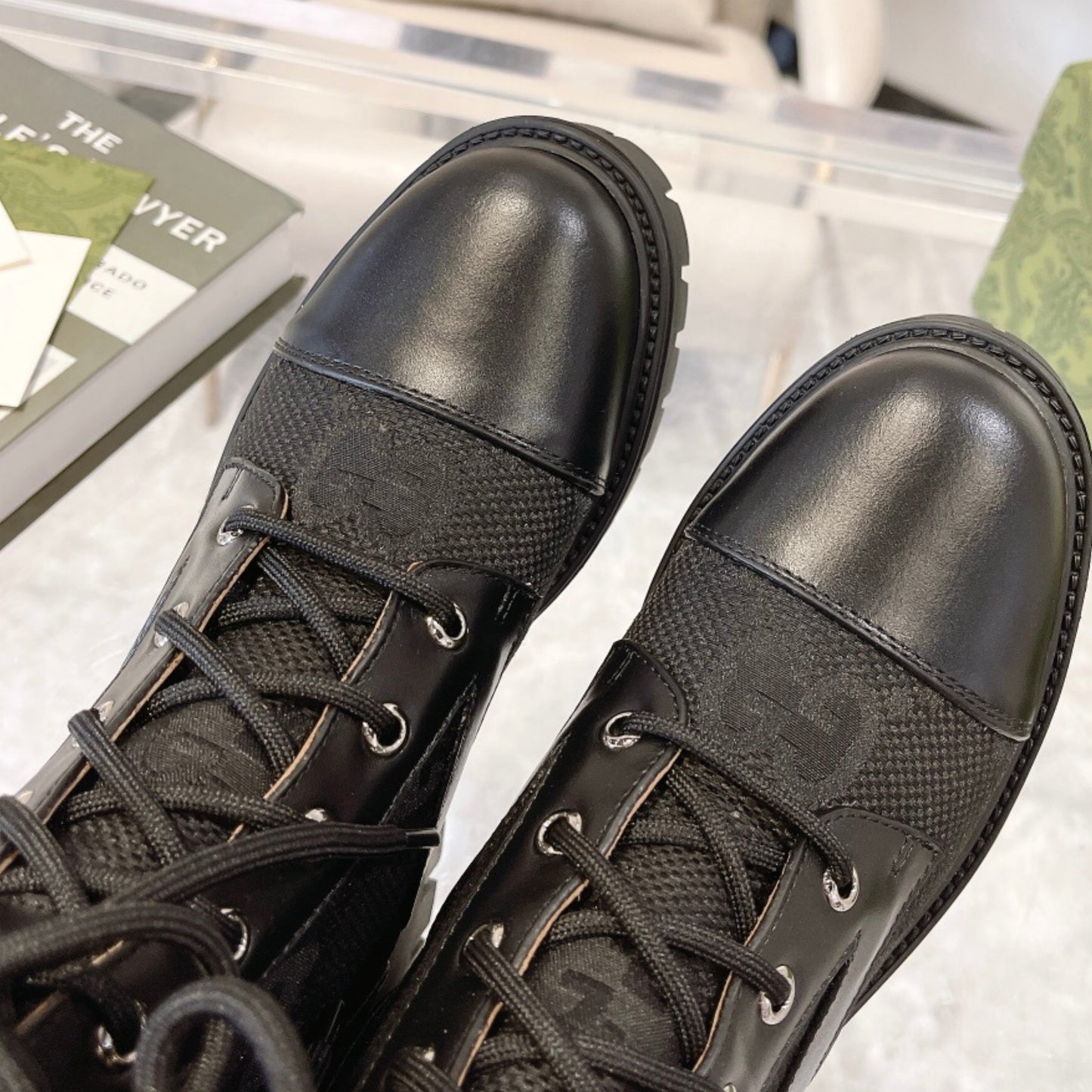 Bota GG matelassê com salto 60mm canvas GG cano médio