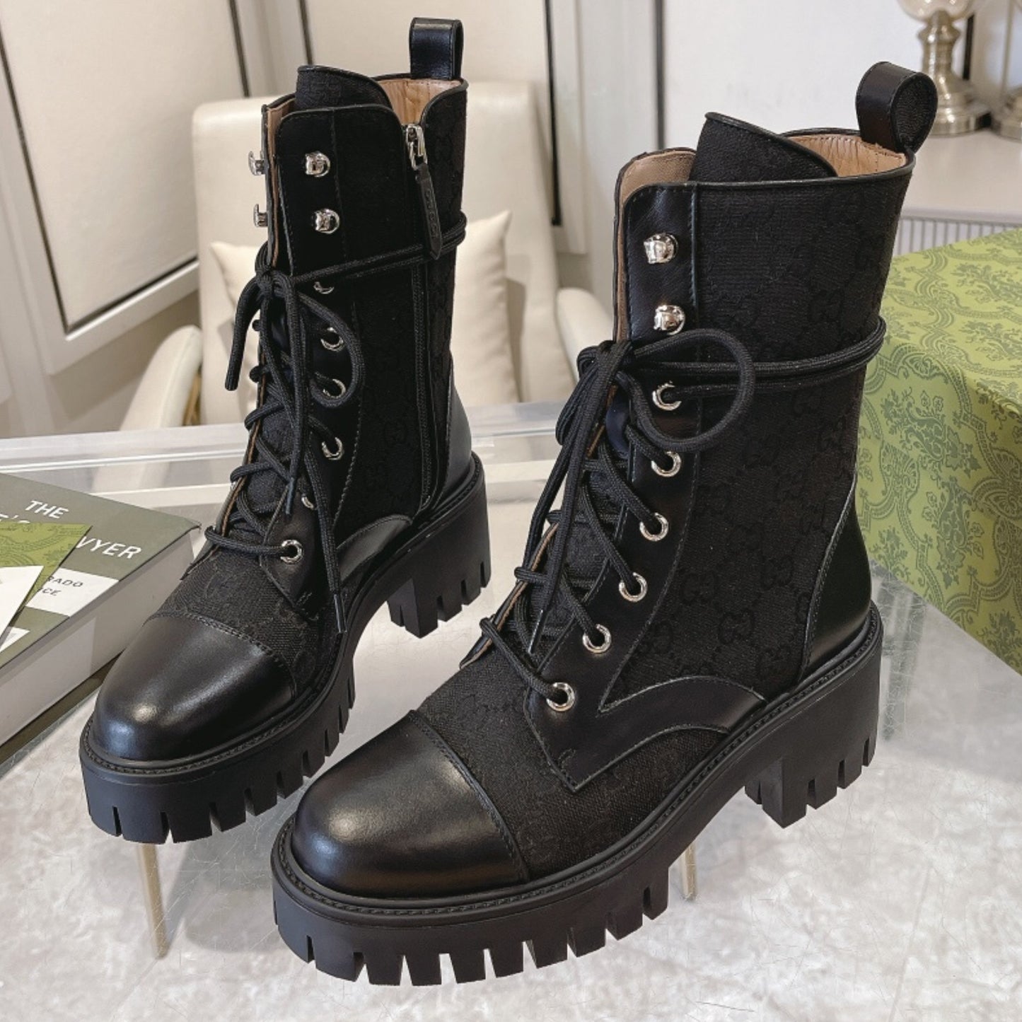 Bota GG matelassê com salto 60mm canvas cano médio #2