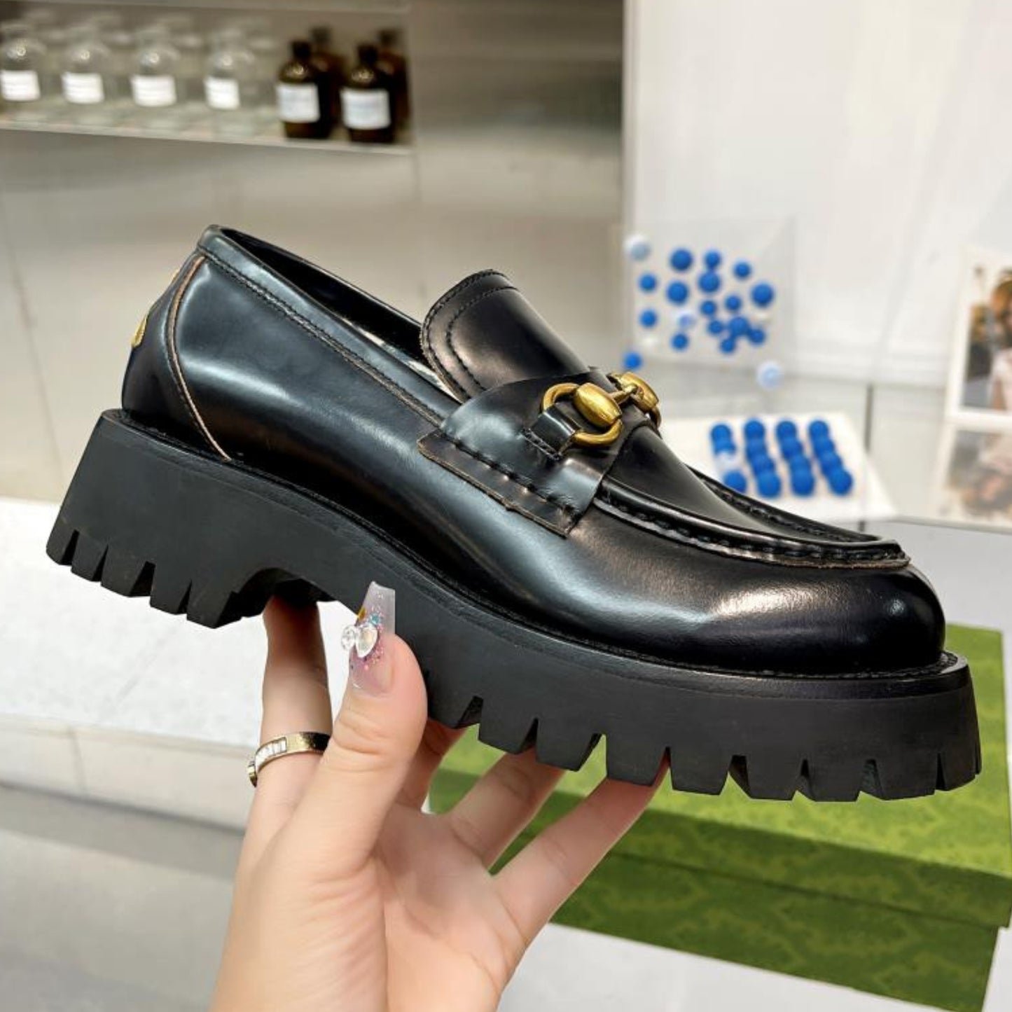 Mocassim GG de couro com detalhe Horsebit Preto