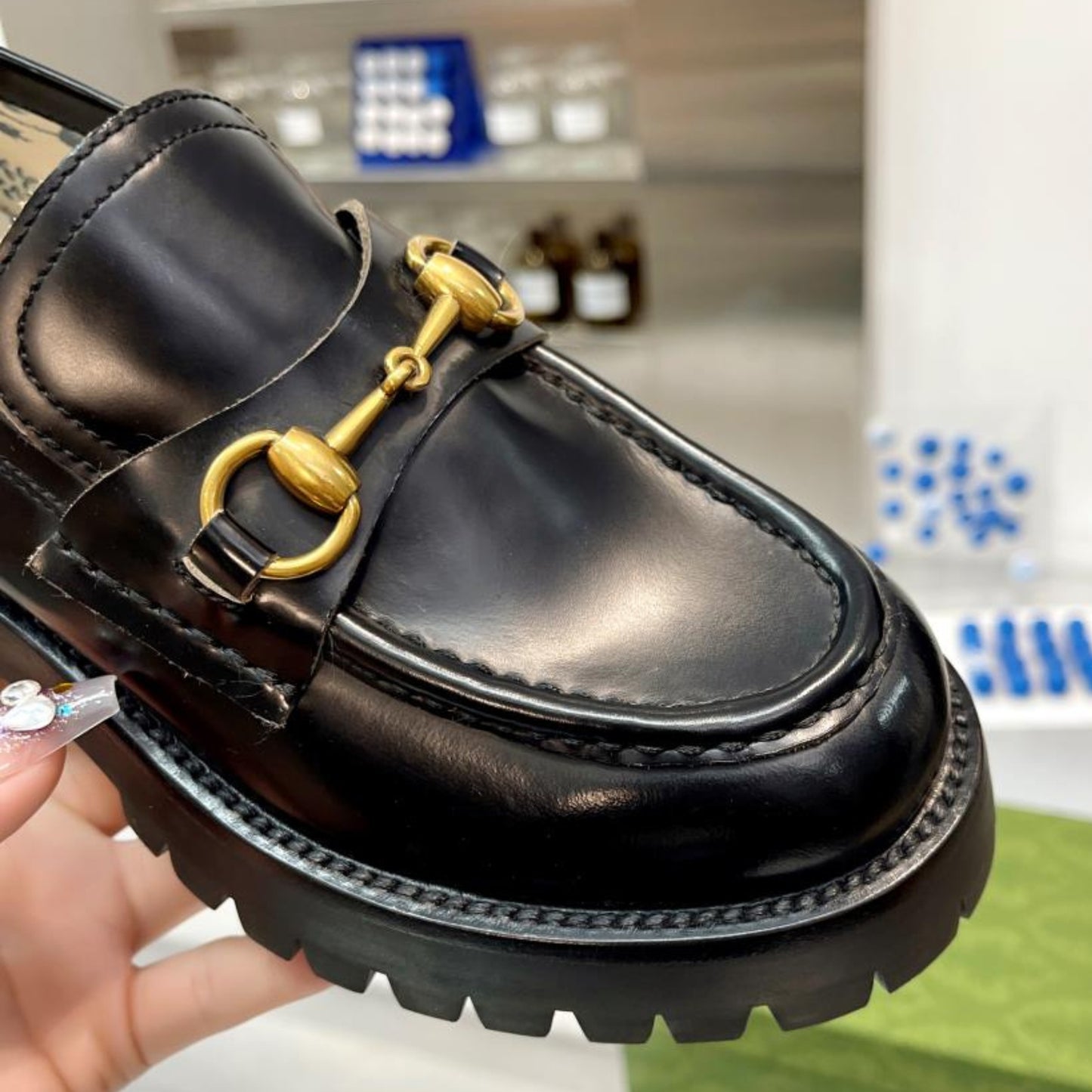 Mocassim GG de couro com detalhe Horsebit Preto