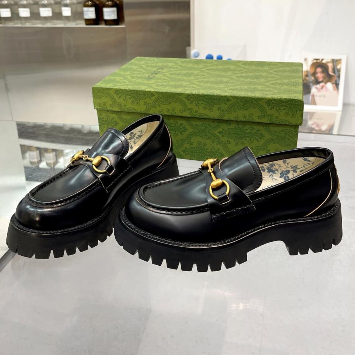 Mocassim GG de couro com detalhe Horsebit Preto