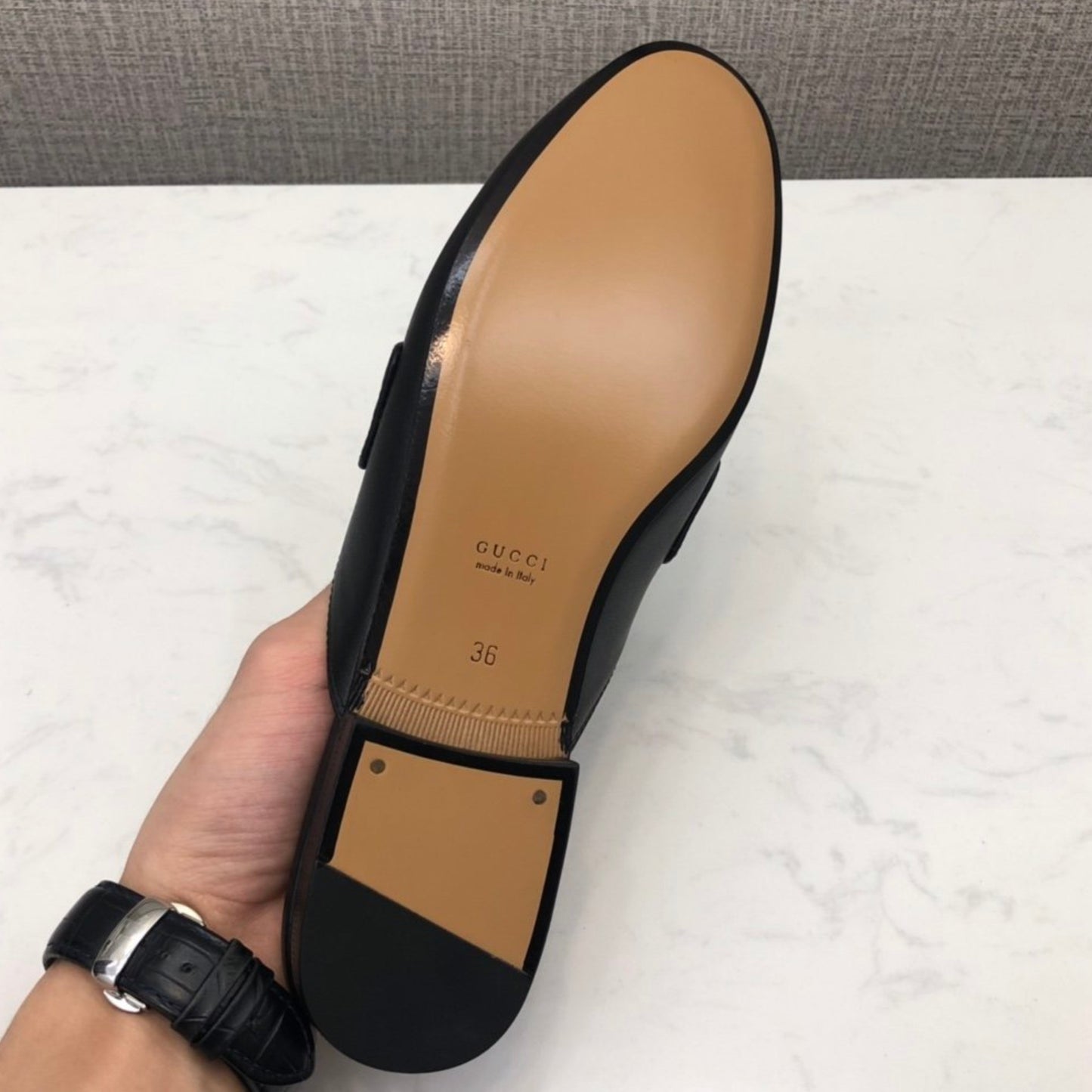 Mule GG Princetown de couro Preto com Faixa