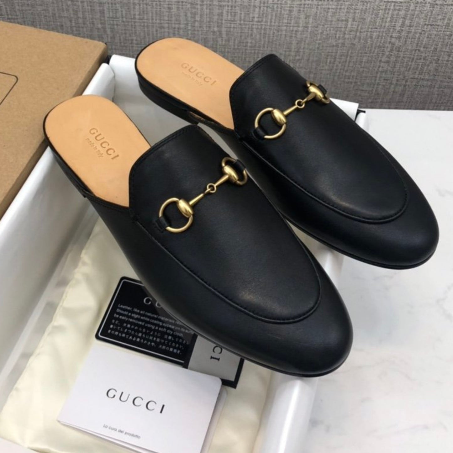 Mule GG Princetown de couro Preto