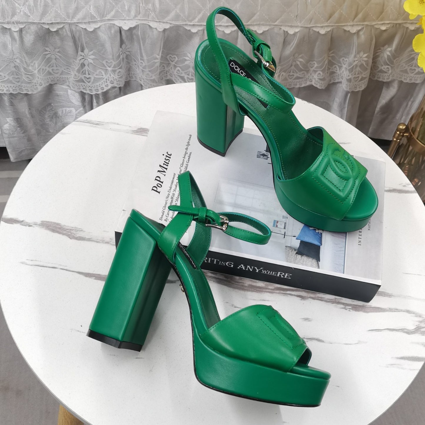 Sandalia DG Plataforma Verde com Logo Salto 11,5cm