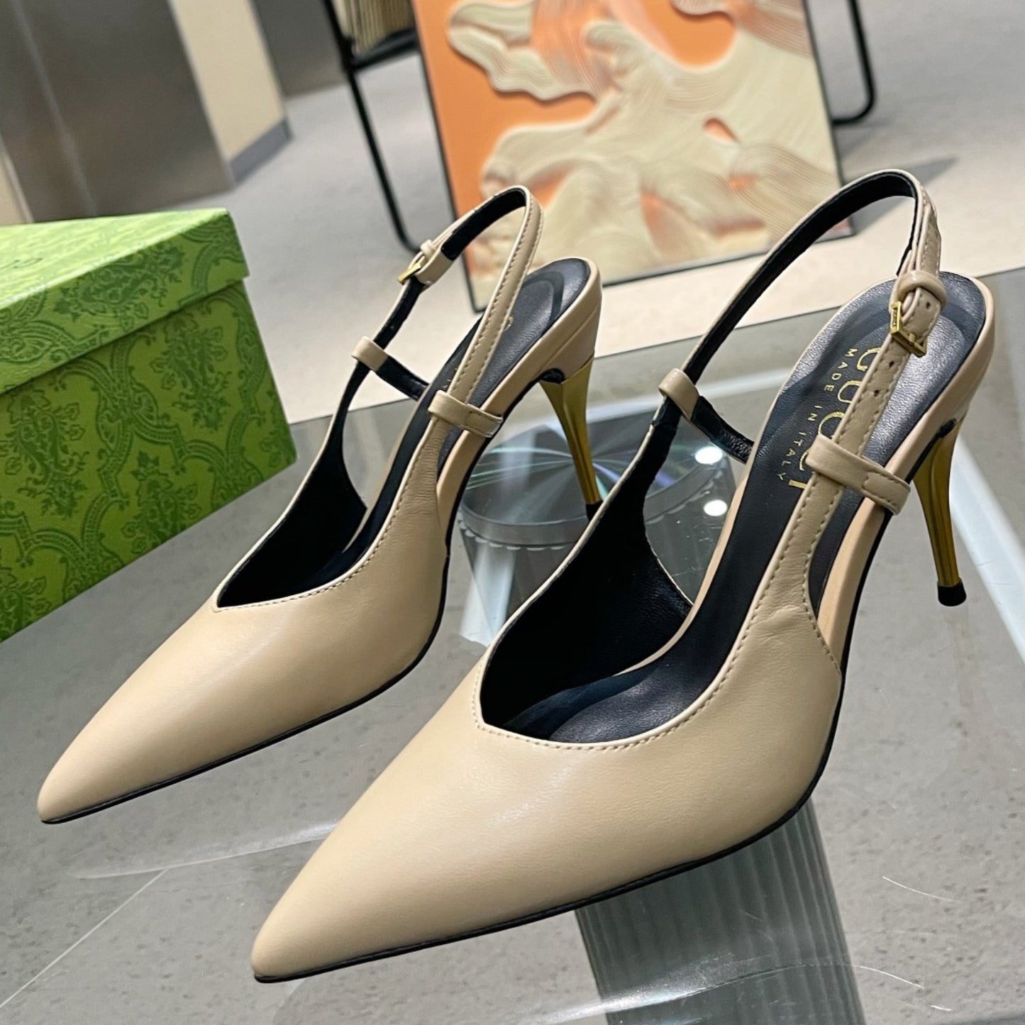 Scarpin GG Bege Salto 8,5cm