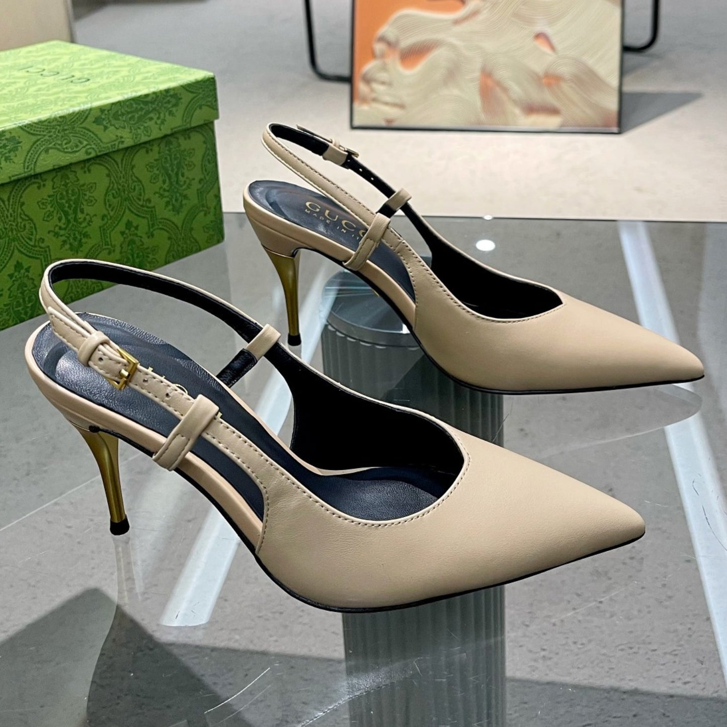 Scarpin GG Bege Salto 8,5cm