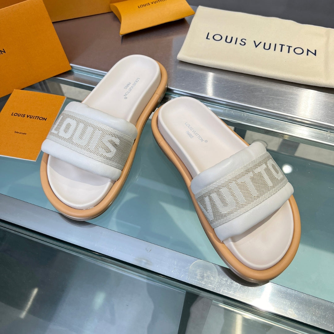Sandália LV Off White 2 Couro Slide