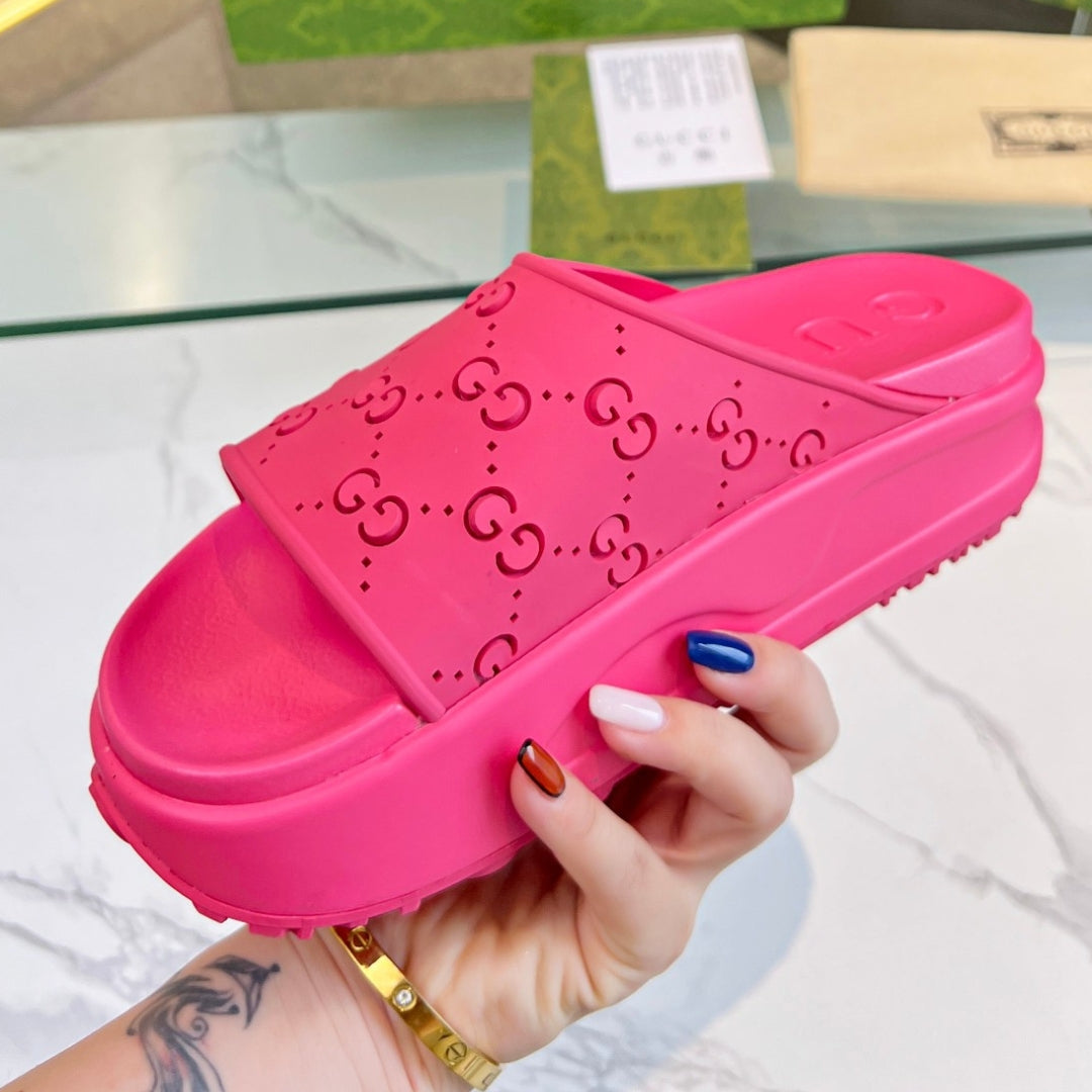 Chinelo Slide GG Pink Canvas Detalhes