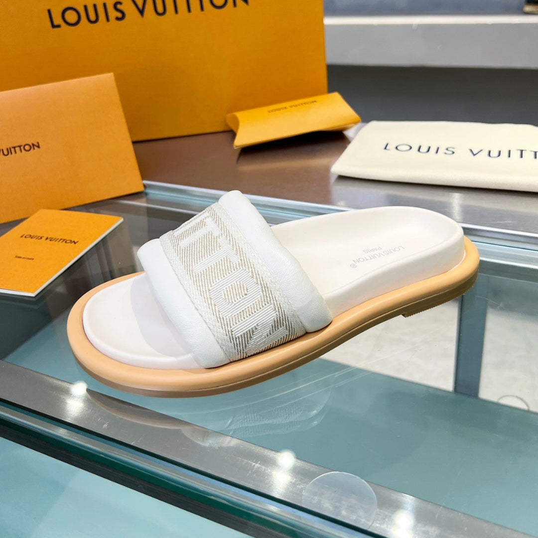 Sandália LV Off White 2 Couro Slide