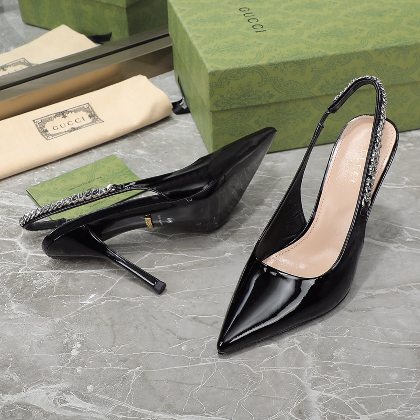 Sandália GG Scarpin Signoria Preto Liso com salto 105mm