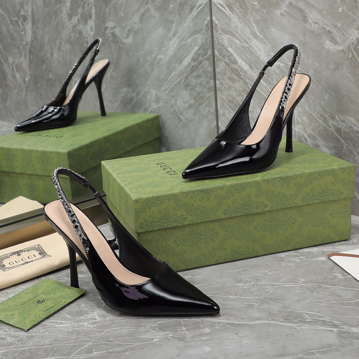 Sandália GG Scarpin Signoria Preto Liso com salto 105mm