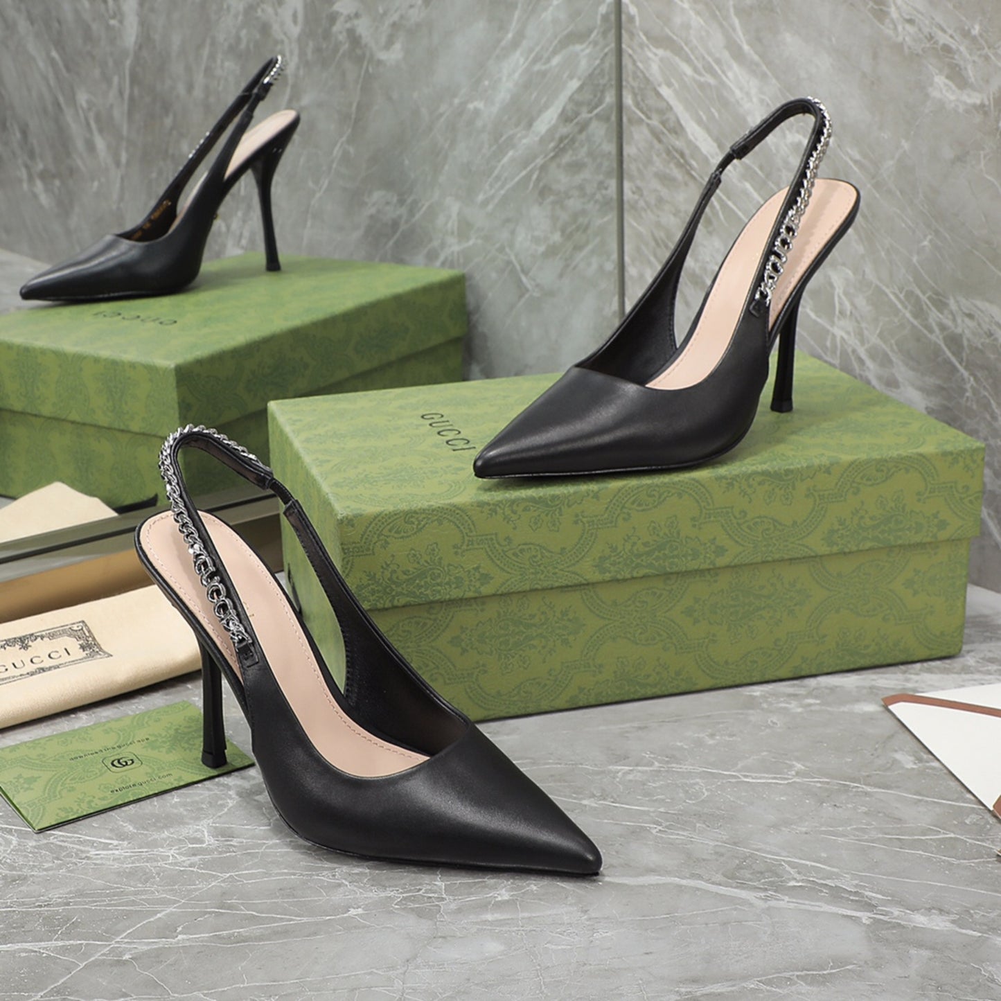 Sandália GG Scarpin Signoria Preto com salto 105mm