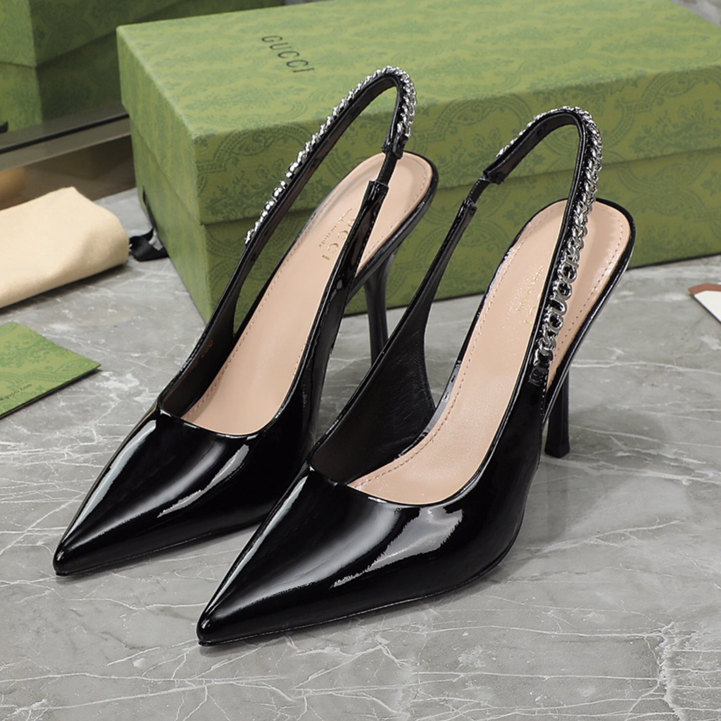 Sandália GG Scarpin Signoria Preto Liso com salto 105mm