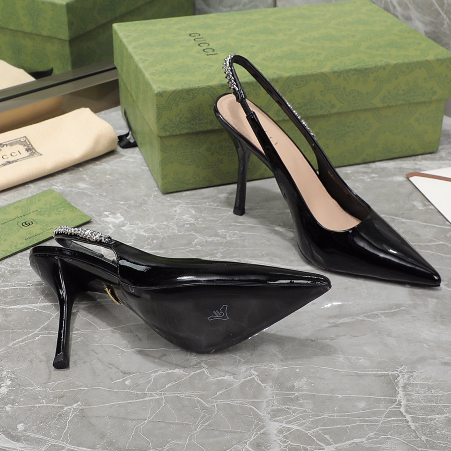 Sandália GG Scarpin Signoria Preto Liso com salto 105mm