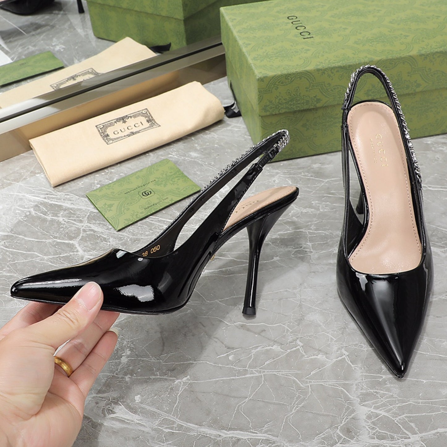 Sandália GG Scarpin Signoria Preto Liso com salto 105mm