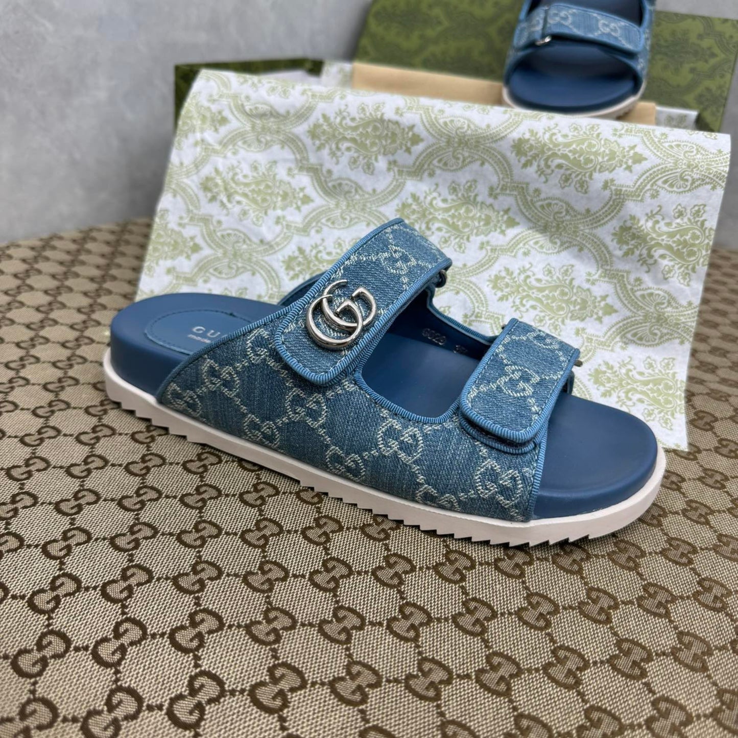 Sandália GG Slider com Double GG Azul