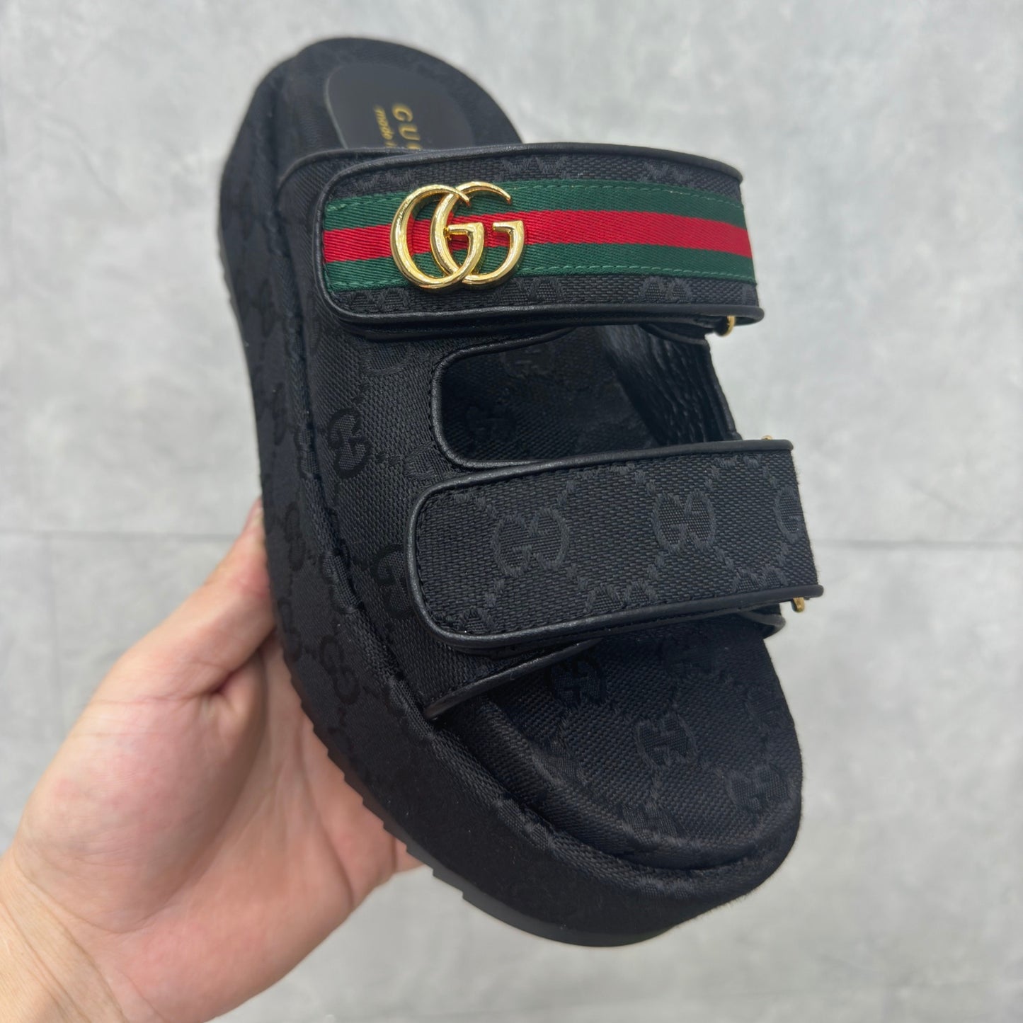 Sandália GG Plataforma Slider com Double com preto e faixa