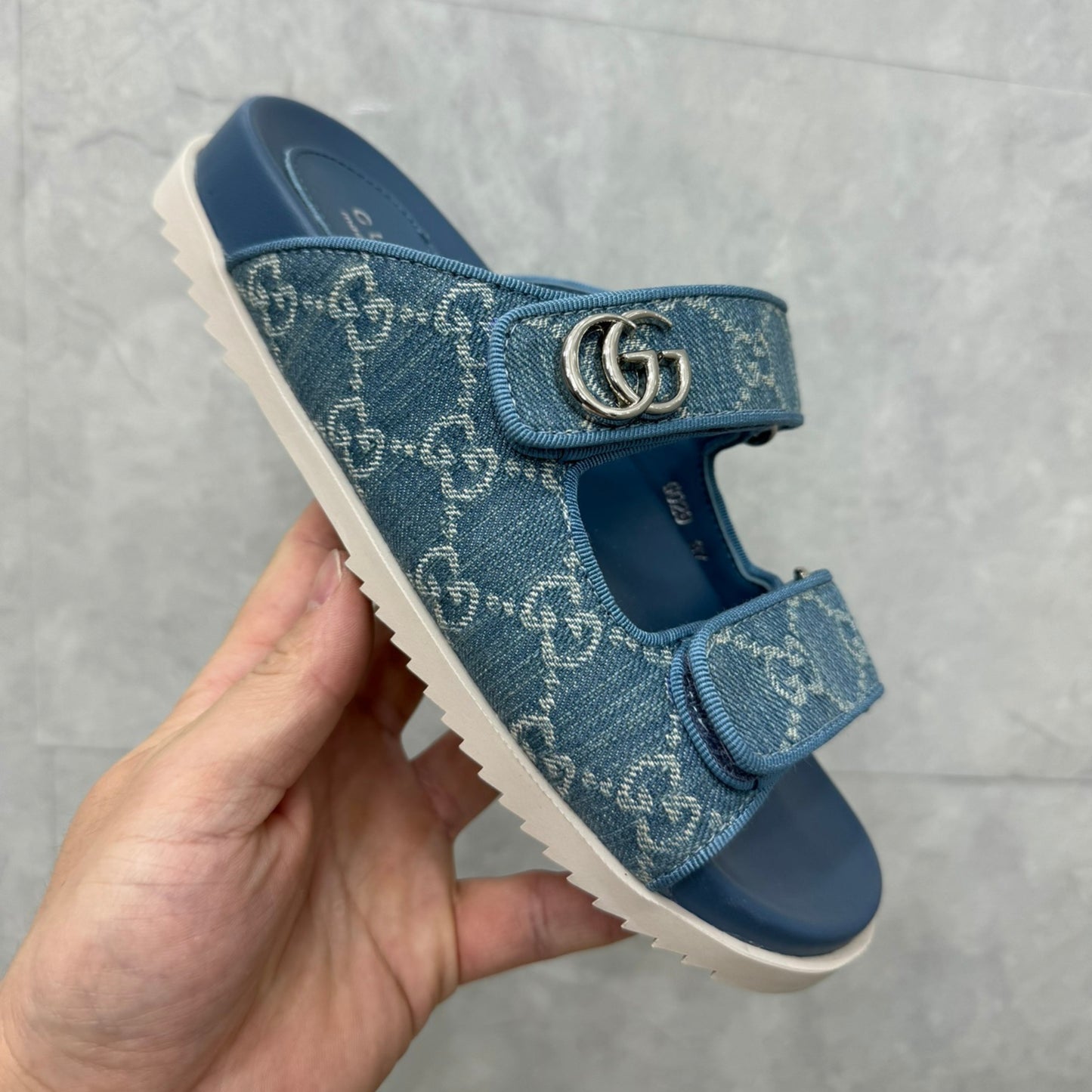 Sandália GG Slider com Double GG Azul