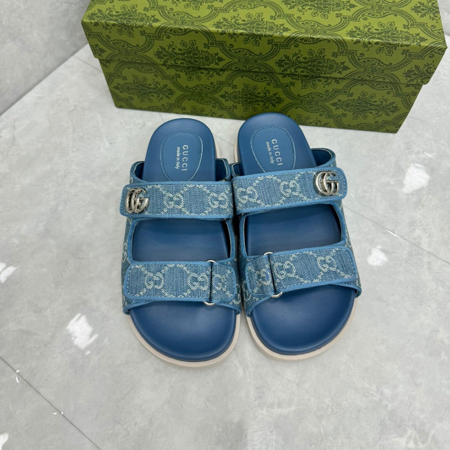 Sandália GG Slider com Double GG Azul
