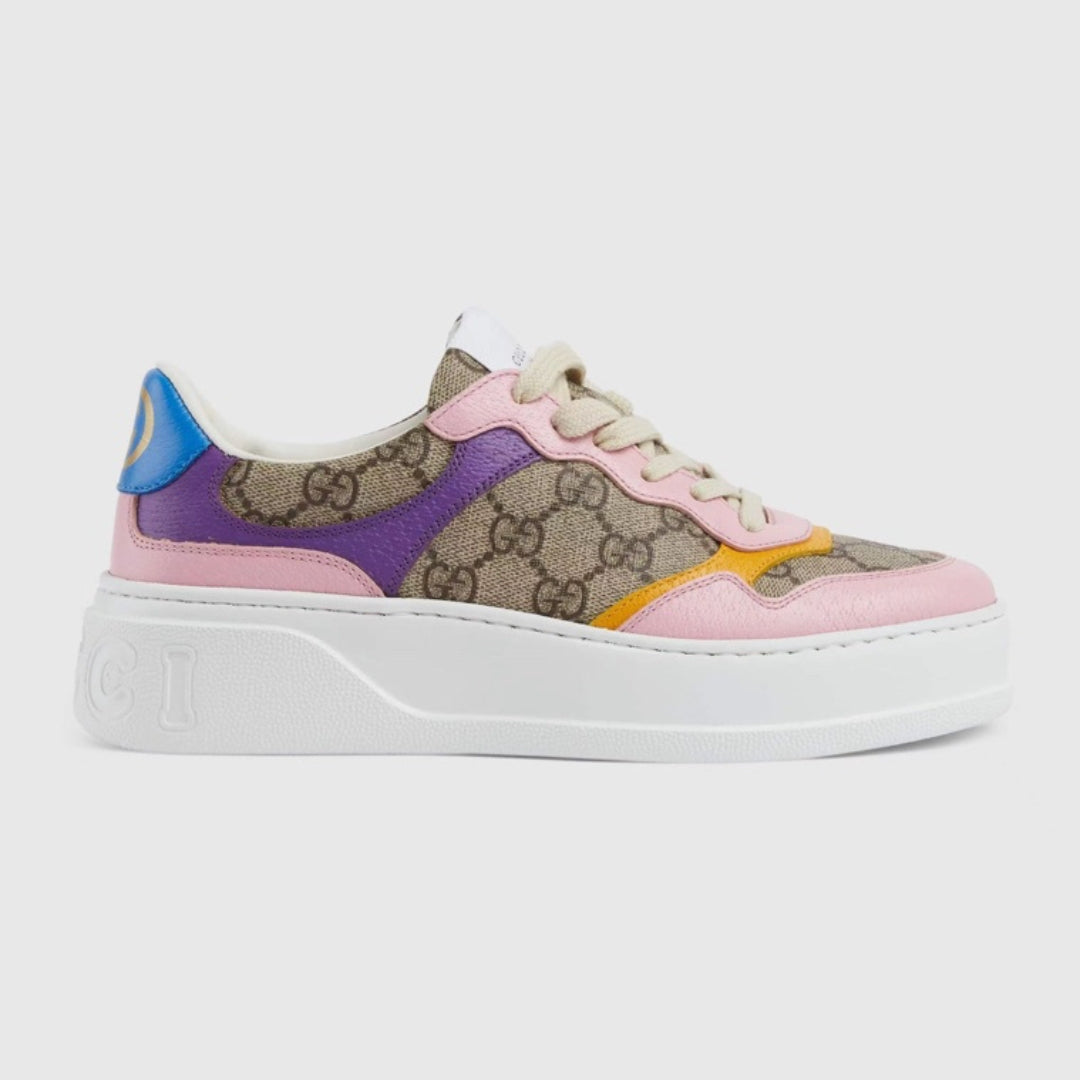 Tenis GG Supreme Canvas Detalhes Rosa Amarelo e Roxo