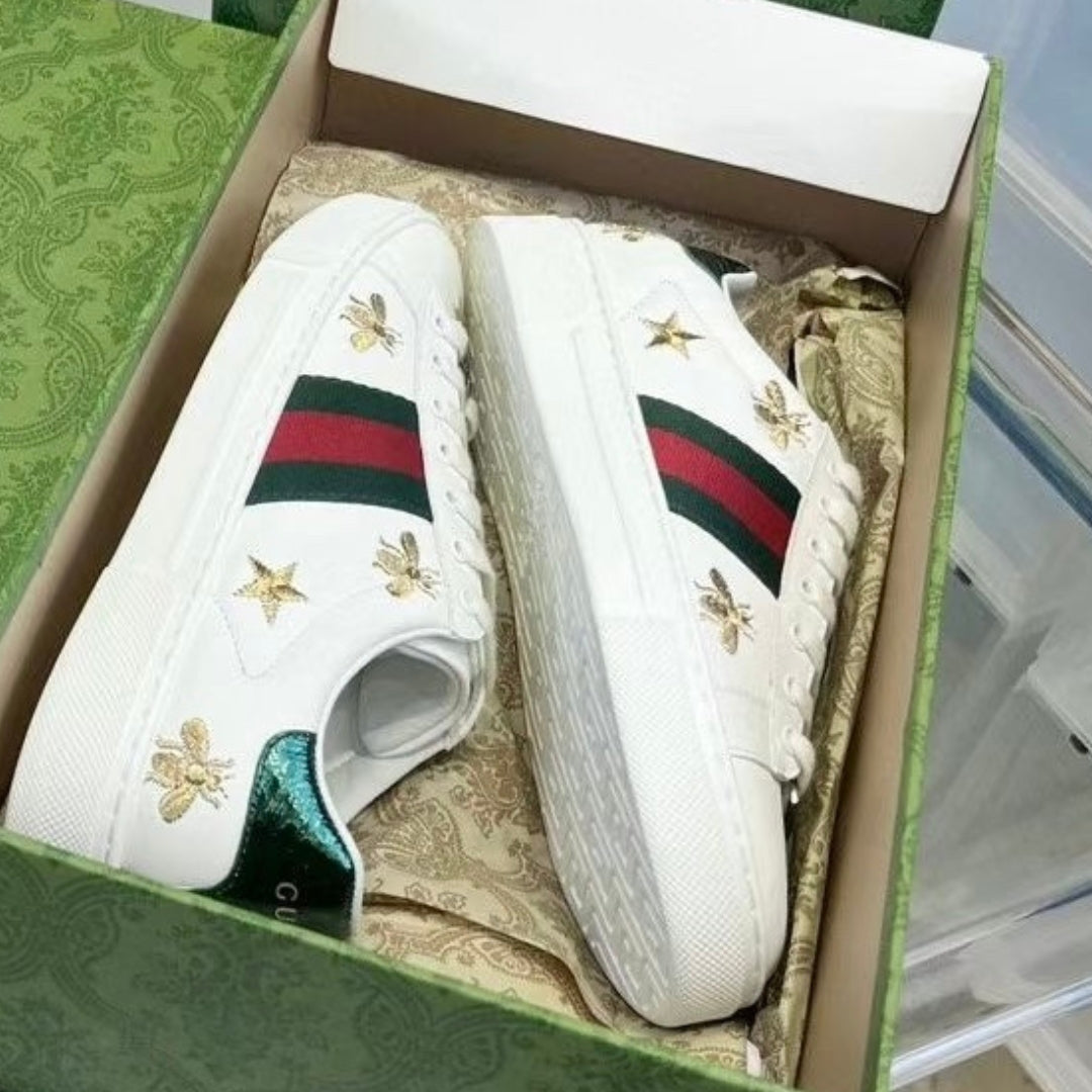 Tenis GG Ace Branco Web Verde com Detalhes