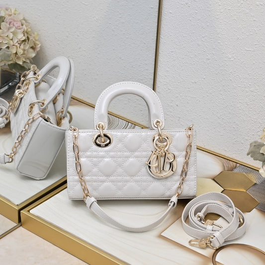 Bolsa Dio Lady Joy Pequena Verniz Branco 22cm