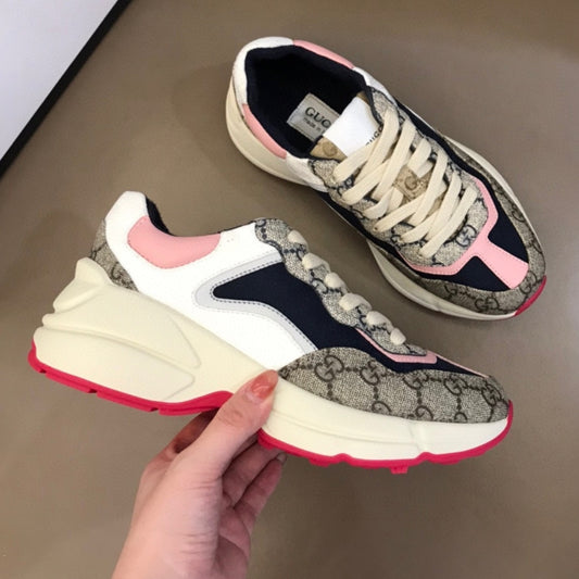 Tenis GG Rhyton Canvas com Rosa Branco e Azul escuro