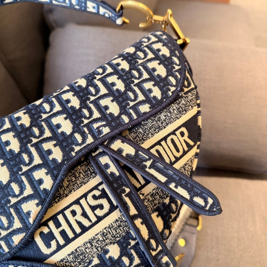Bolsa Dio Saddle Pequena Canzas Oblique Azul 25cm