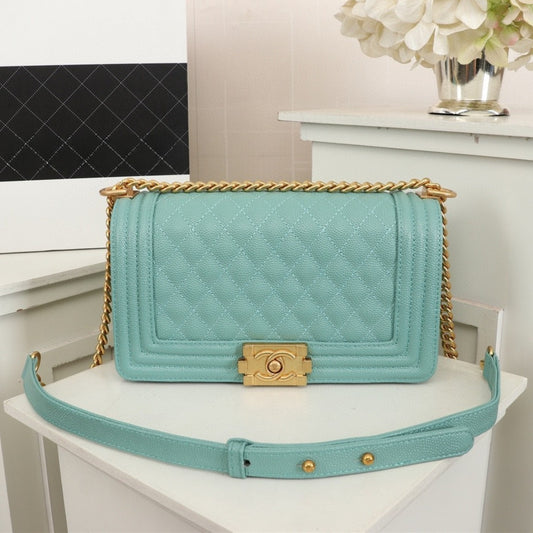 Bolsa CHN Boy Verde Claro com Dourado 25cm