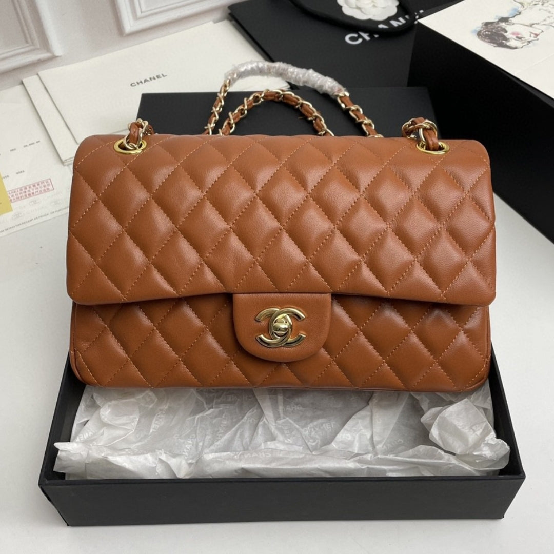 Bolsa CHN Classica Marrom com Dourado 25cm