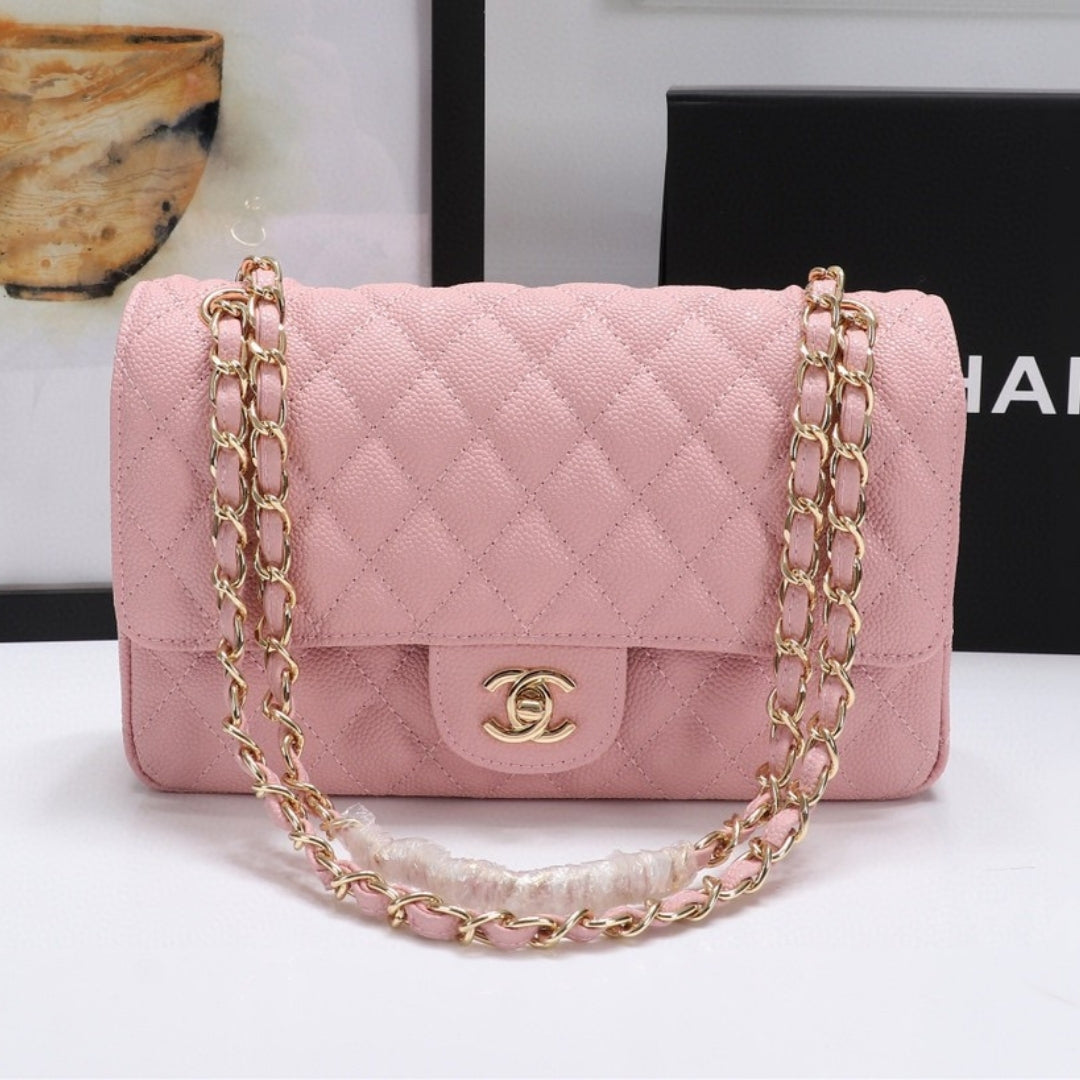 Bolsa CHN Classica detalhes Rosa com Dourado 25cm