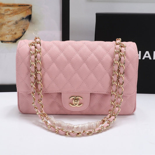Bolsa CHN Classica detalhes Rosa com Dourado 25cm
