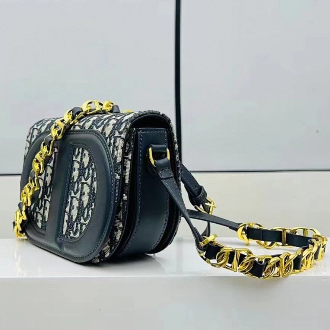 Bolsa Dio Signature Canvas Oblique Azul 19cm
