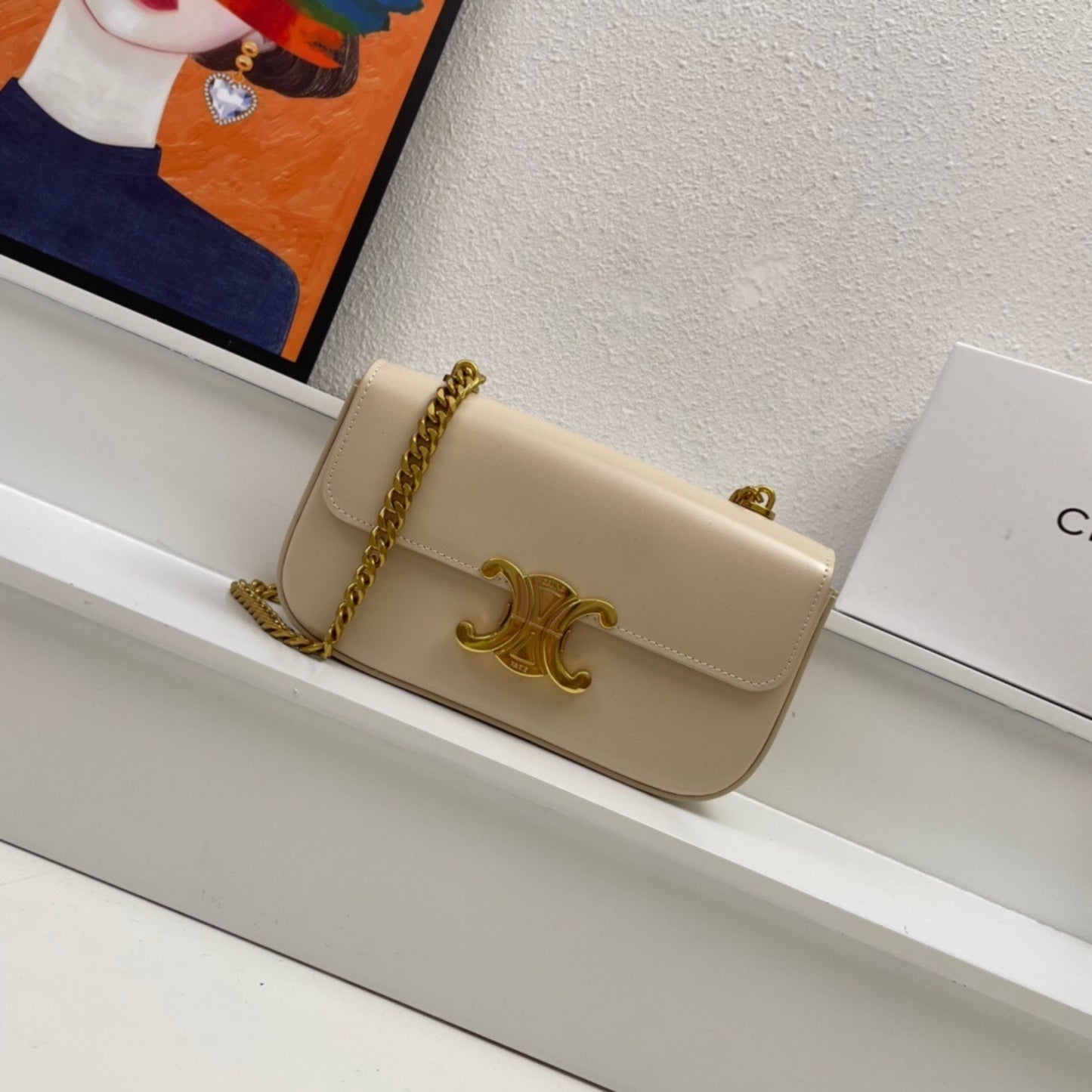 Bolsa CLNE Triomphe pequena Bege 20,5cm