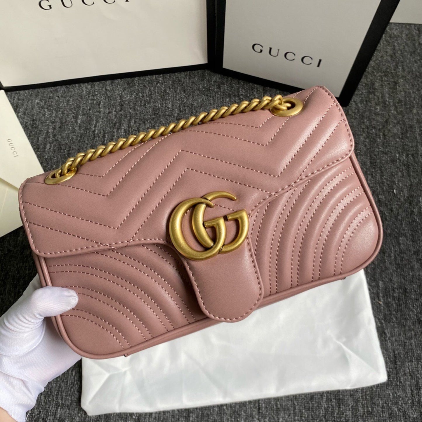 Bolsa GG Marmont Pequena Rosa empoeirado 26cm