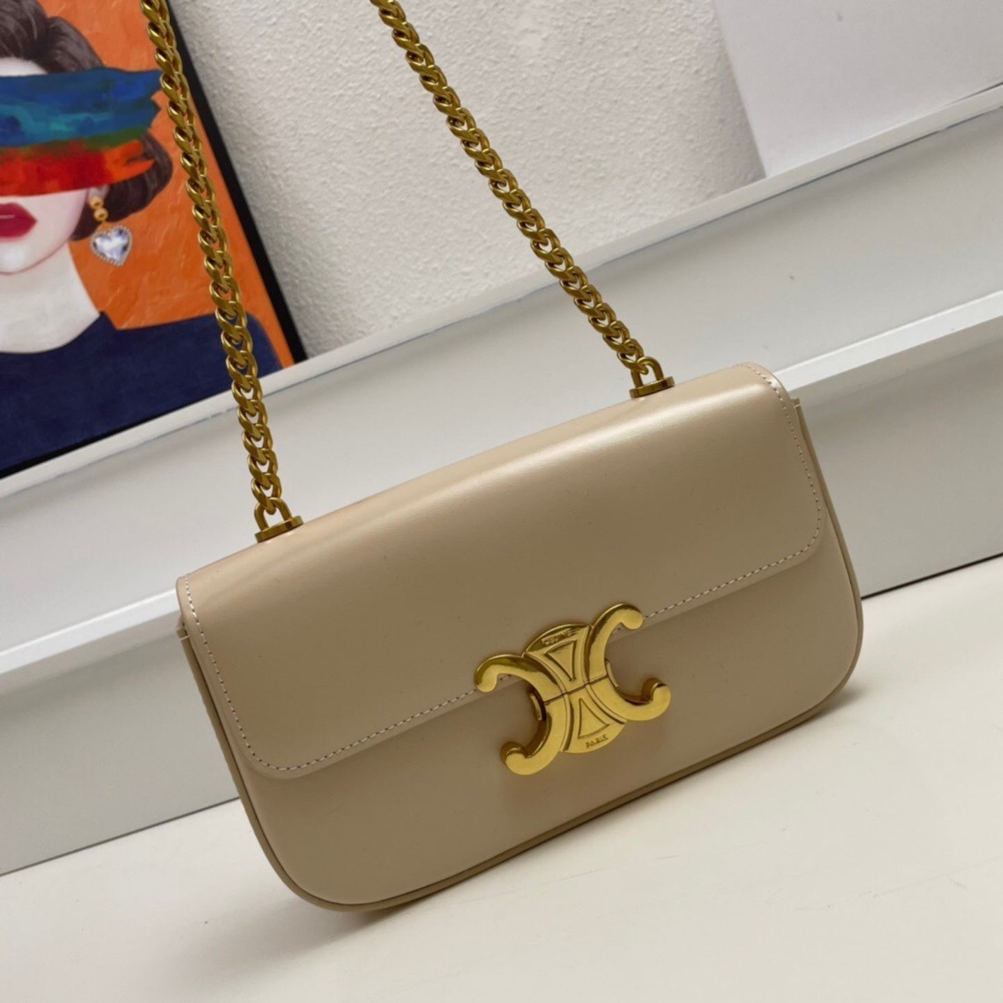 Bolsa CLNE Triomphe pequena Bege 20,5cm