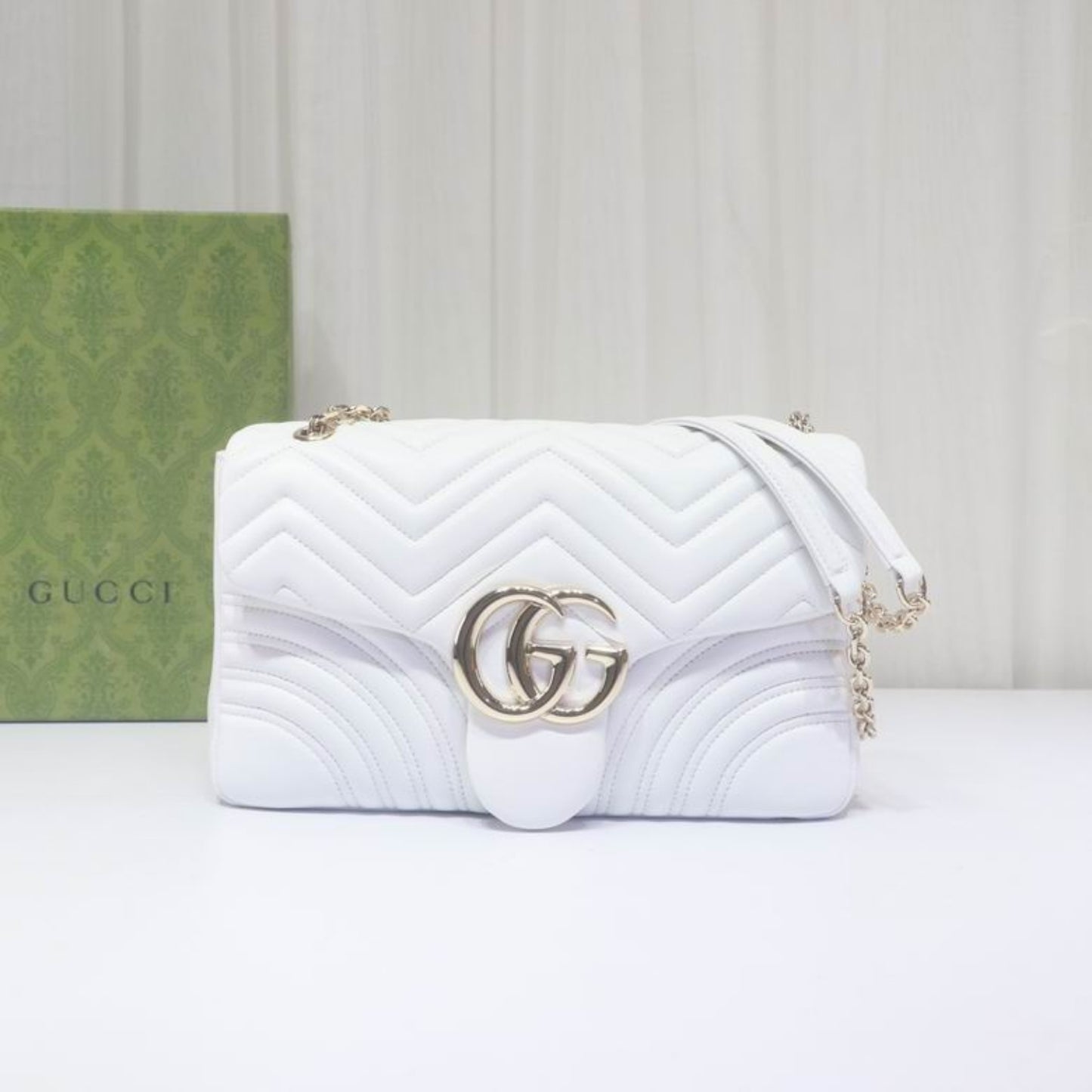 Bolsa GG Marmont média Branco 30cm