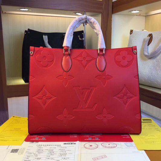 Bolsa LV On The Go Couro Vermelho 41cm grande