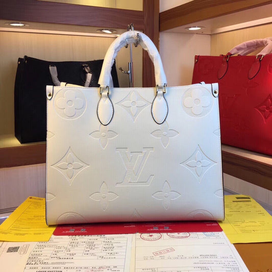 Bolsa LV On The Go Couro Branco 41cm grande