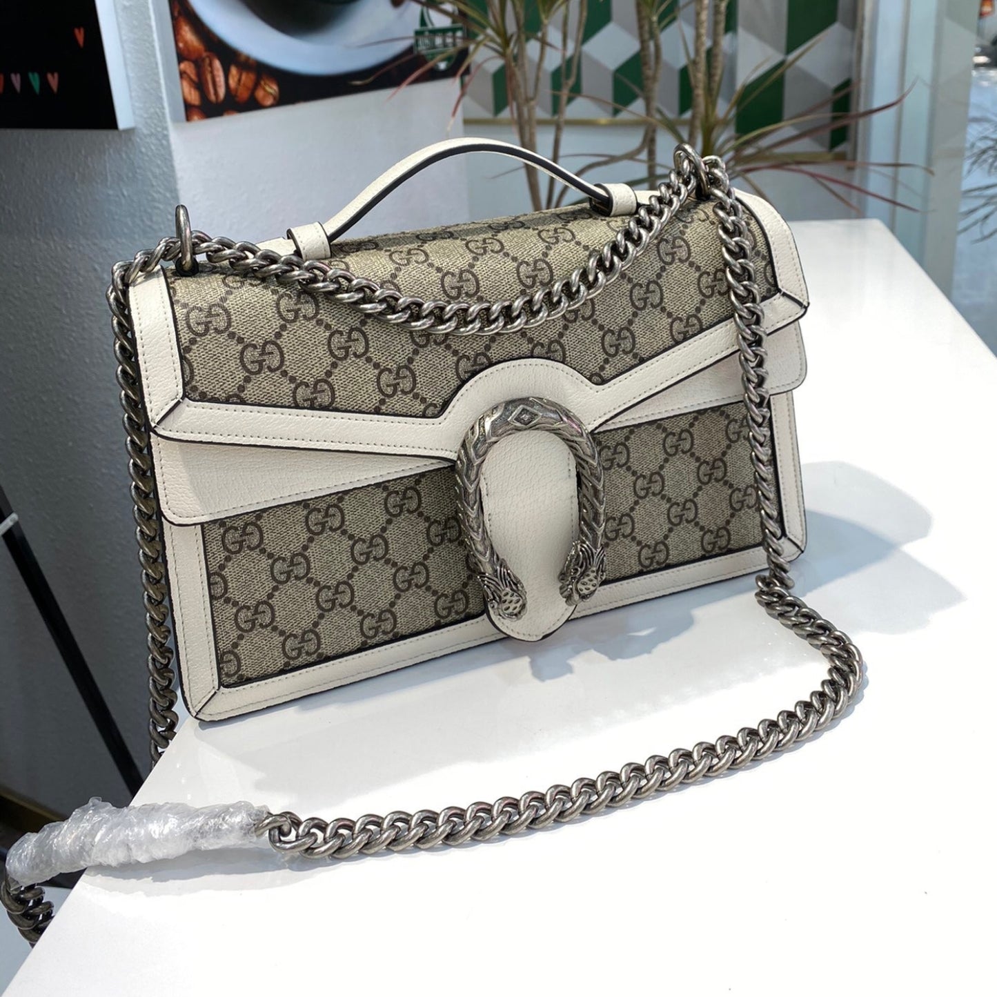 Bolsa GG Dionysus clara e canvas média 28cm