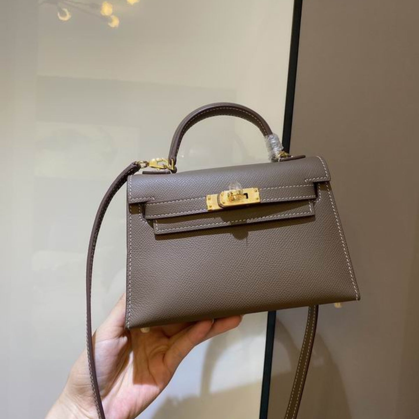 Bolsa HRMS Kelly Mini Marrom Claro 19cm