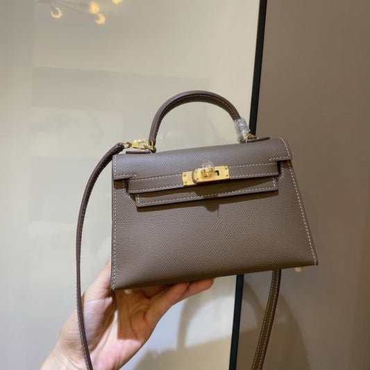 Bolsa HRMS Kelly Mini Marrom Claro 19cm