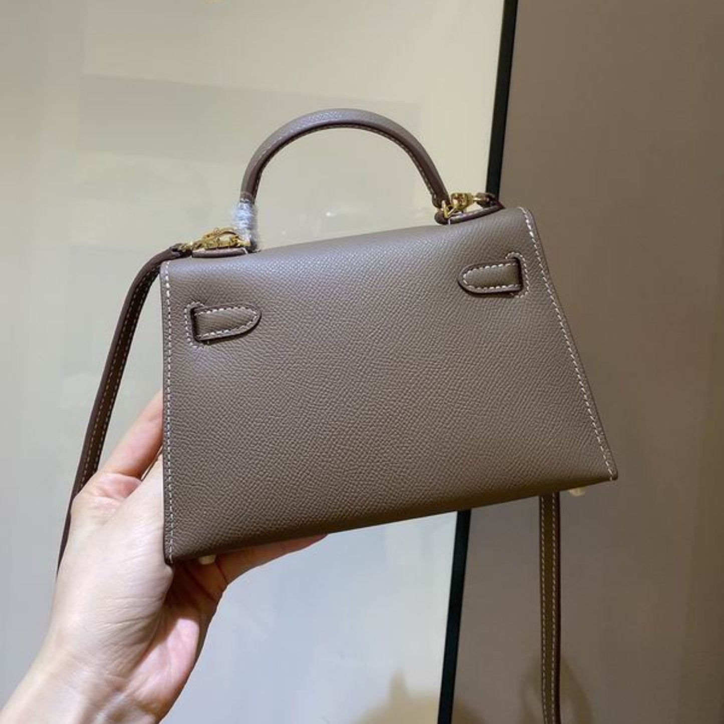Bolsa HRMS Kelly Mini Marrom Claro 19cm